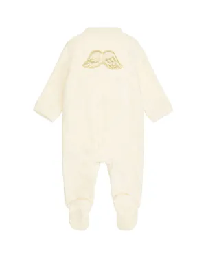 Angel Wing Gold Velour Sleepsuit in Cream