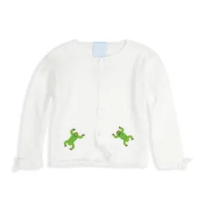 Applique Mercerized Pima Cardigan -- White w/ Frogs