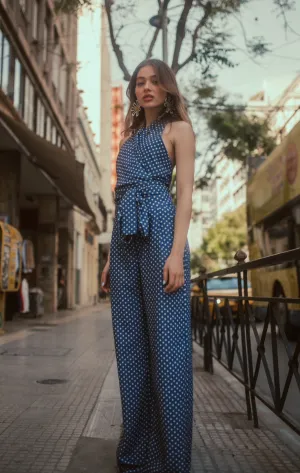 “Dandelion” pants in blue with white hearts