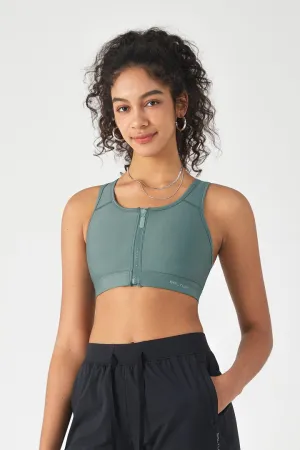 HiTense™ Front Zip Sports Bra with High Support-Lt Teal