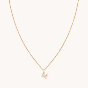 M Initial Pavé Pendant Necklace in Gold