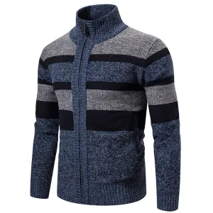 Men Sweaters Jackets Coats Striped Knitted Cardigan Slim Fit Sweaters Coat