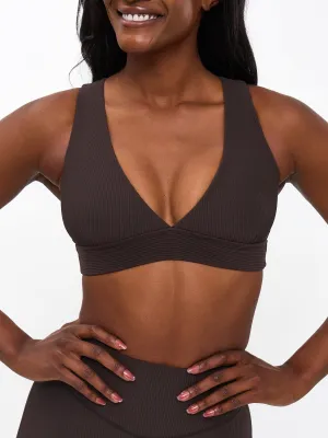 Ribbed Deep V Sports Bra - Cold Brew